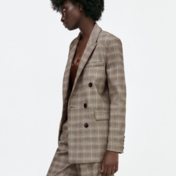 Zara Jackets & Blazers - ZARA Plaid Double-Breasted Blazer